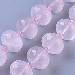 Natural Rose Quartz Beads Strands, Rondelle, Faceted, 18x13mm, Hole: 1mm, about 22pcs/strand, 15.3 inch(39cm)