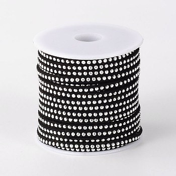 Cordón de gamuza sintética, encaje de imitación de gamuza, con aluminio, negro, 3x2mm, aproximamente 20 yardas / rodillo