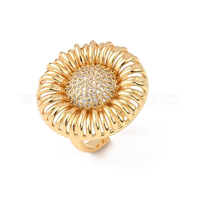 Регулируемые латунные кольца-манжеты с микропаве из кубического циркония для женщин&nbsp;RJEW-B139-06G-1