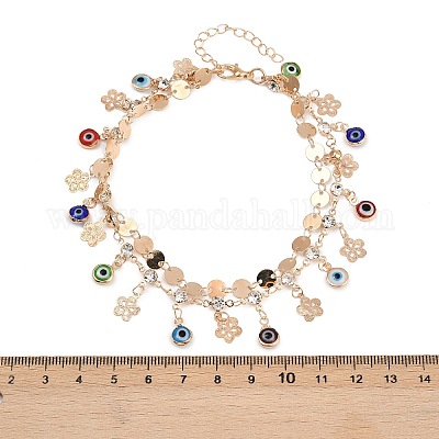 Сплав кристалл горный хрусталь диск смола сглаз кисточка двухслойные браслеты для женщин&nbsp;LS-AJEW-A069-02G-1