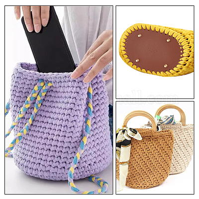  PH PandaHall Crochet Bag Bottom with Beaded Bag Handles, Oval  PU Leather Bag Bottom Base Pad Shaper Purse Handles Replacement for DIY  Customed Bag Shoulder Bags Purse Making
