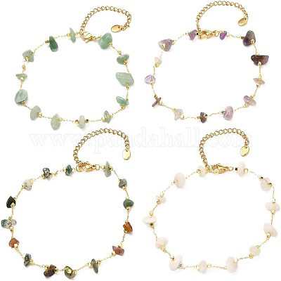 10 шт. набор браслетов на ногу с бусинами из натуральных смешанных драгоценных камней&nbsp;AJEW-PH0004-76-1