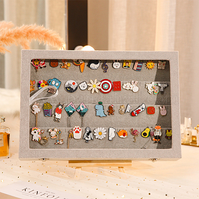 Wholesale OLYCRAFT Velvet Pin Display Box Ring Organizer Box Cabinet Brooch  Collection Display Case with Transparent Lid for for Rings Studs Earrings  Rock Badges Collectible Pins - 13.78x9.45x1.97 