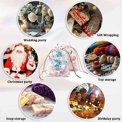 50 шт. подарочные мешочки для хранения из органзы с завязками и золотым тиснением в виде луны и звезд&nbsp;OP-BBC0001-03A-01-1