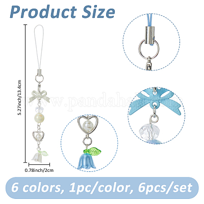 6шт 6-х цветный сплав с пластиковыми мобильными ремешками&nbsp;AJEW-FH0005-71-1