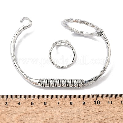 Conjuntos de brazalete y anillo martillados Ring Braaa&nbsp;SJEW-C008-01P-1