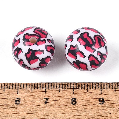 Круглые бусины из АБС-пластика с леопардовым принтом&nbsp;SACR-T017-75B-01-1