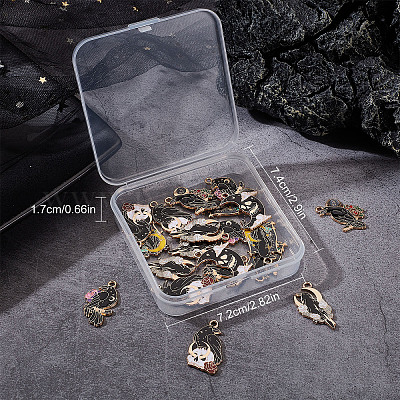 SUNNYCLUE 1 Box 24Pcs Gothic Charms Bulk Crow Charms Enamel Raven Black  Bird Skull Scary Halloween Skeleton Charm Rose Moon Charms for Jewelry  Making