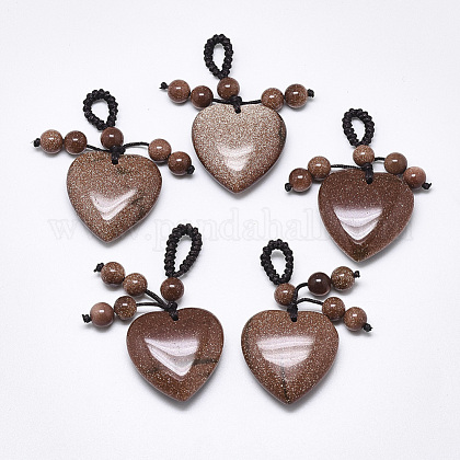 合成ゴールドストーン金砂石ペンダント 編組ナイロンコード付き ハート 45 50mm 穴 5 7mmの通販 Jp Pandahall Com