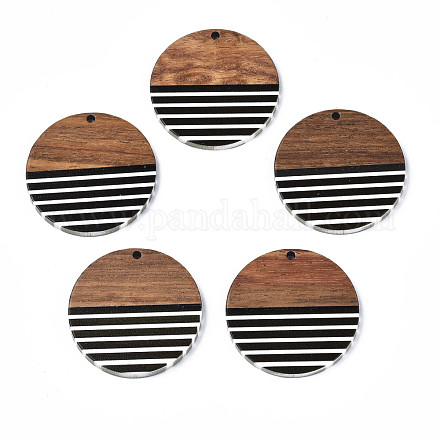 Ciondoli in resina a strisce e legno di noce RESI-N025-022-1