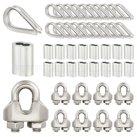 AHANDMAKER 75Pcs Wire Rope Clamp Kit Metal Wire Rope Cable Clip Clamps Slider Beads and Stainless Steel Thimbles for Climbing Plants Vine and Green Wall FIND-GA0003-11-1