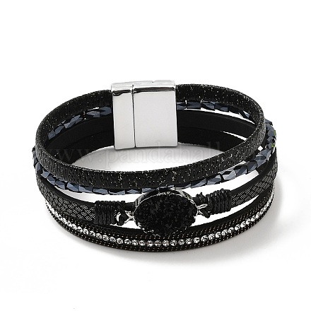 Vintage Leather Bracelet with European and American White Crystal Inlaid Diamonds - Magnetic Buckle. ST9414231-1