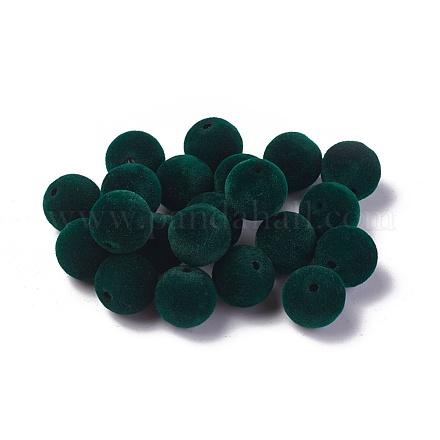 フロッキーアクリルビーズ  ラウンド  濃い緑  11~12mm  穴：2.2mm OACR-L011-A-14-1
