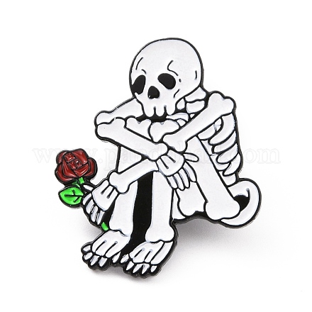 Trauriges Skelett mit Rosen-Emaille-Anstecknadel JEWB-C015-01EB-1