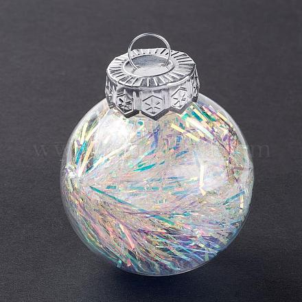 クリスマスをテーマにしたペンダントデコレーション  アルミニウムのパーツを伴うプラスチックボール  クリスマスツリーの飾り用  銀  77x58mm  穴：11mm HJEW-P011-D02-1