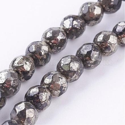 Chapelets de perles de pyrite naturelle  G-P303-02-8mm-8-1