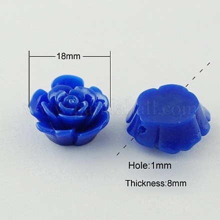 Medium Blue Rose Flower Resin Beads X-RESI-B3468-A39-1