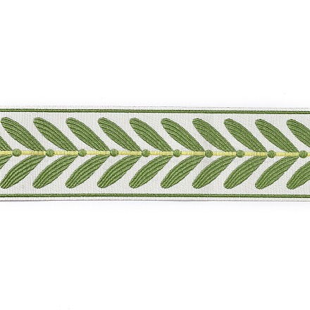 チロリアンテープ  ジャカードリボン  チロリアンリボン  服飾材料  葉の模様  ライムグリーン  2-3/8インチ（60mm） OCOR-XCP0001-82A-1