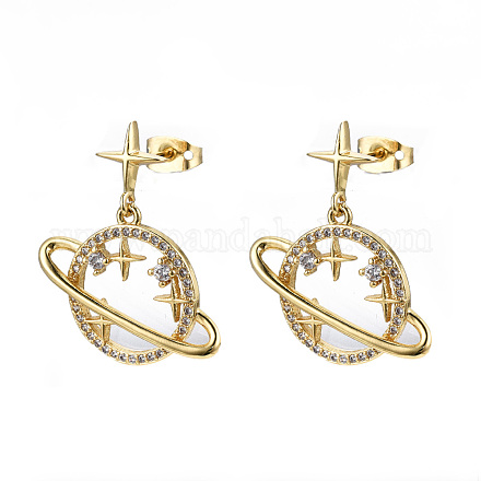 Brass Micro Pave Clear Cubic Zirconia Dangle Stud Earrings EJEW-T014-12G-NF-1
