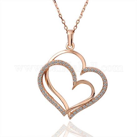 Trendy Real Rose Gold Plated Eco-Friendly Tin Alloy Love Heart To Heart Pendant Necklaces NJEW-BB13778-G-1