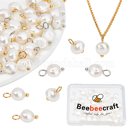 Beebeecraft 40Pcs 2 Colors Freshwater Pearl Charms Baroque Natural Irregular White Pearl Dangle Drop Charms Pendant for DIY Bracelet Necklace Jewelry Making FIND-BBC0001-03-1