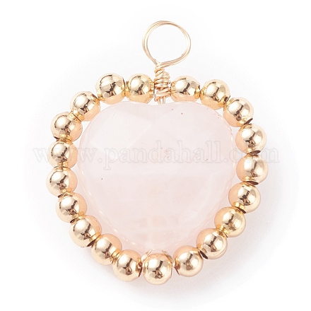 Alloy Faceted Natural Rose Quartz Beads Pendants PALLOY-JF01299-1