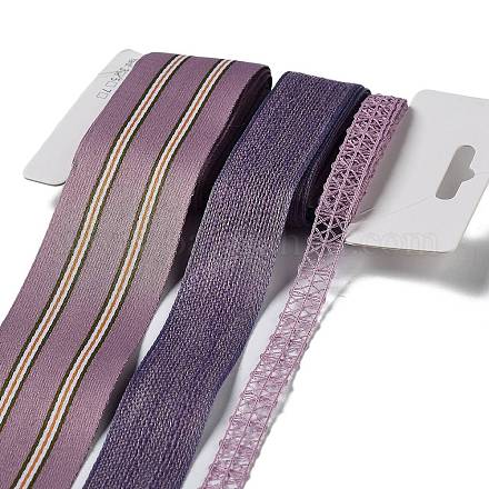 9 ヤード 3 スタイルのポリエステル リボン  DIY手作りクラフト用  髪のちょう結びとギフトの装飾  紫のカラーパレット  パープル  3/8~1-5/8 インチ (10~40mm) 約 3 ヤード/スタイル SRIB-C002-07E-1