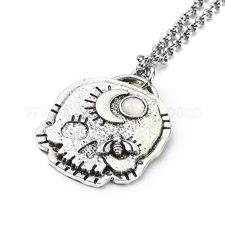 Skull Rhinestone Pendant Necklaces with Rolo Chains NJEW-F309-10-1