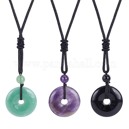 Anattasoul 3 шт. 3 стиля натуральный смешанный драгоценный камень пончик/пи диск кулон ожерелья комплект с полиэфирным шнуром для женщин NJEW-AN0001-40-1