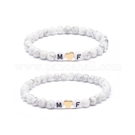2pcs ensemble de bracelets extensibles en howlite naturelle BJEW-JB08673-02-1