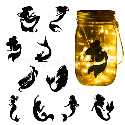 GLOBLELAND 10Pcs Mermaid Silhouette Window Stickers Ocean Fairytale Silhouette Wall Stickers Silhouette Clings Decals Lamp Decorations Home Decor Art Mural AJEW-WH0341-003-1