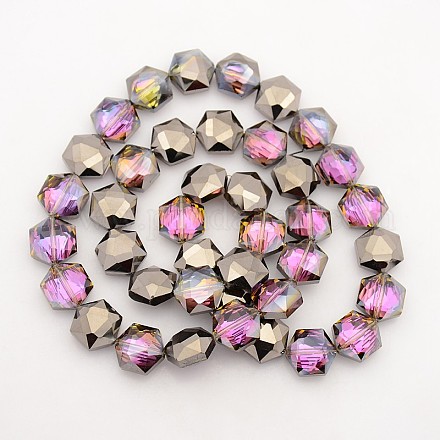 Hexagon Electroplate Half Black Plated Glass Beads Strands EGLA-P015-H01-1