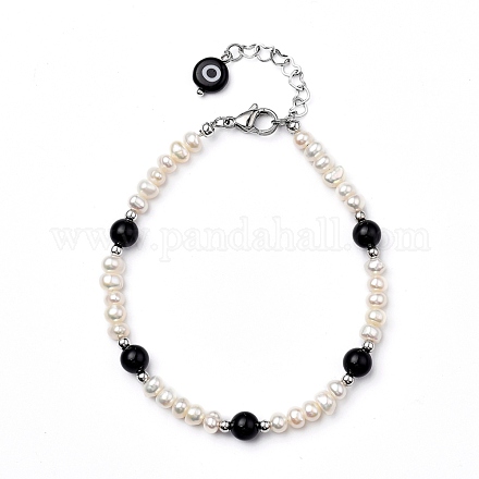 Natural Black Agate Beaded Bracelets BJEW-JB05313-05-1