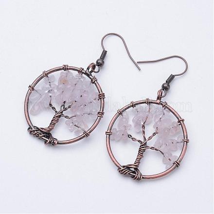 Boucles d'oreilles en quartz rose naturel EJEW-F054-07-1