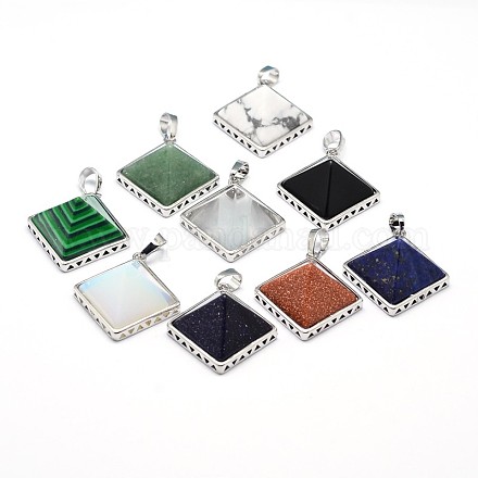 Rhombus Platinum Plated Brass Natural & Synthetic Mixed Stone Pendants G-F228-13-RS-1