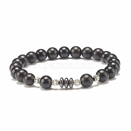 Bracelet extensible en perles de bois naturel et hématite synthétique pour hommes femmes BJEW-JB07810-1