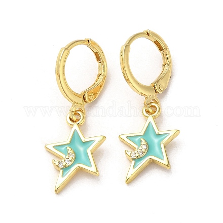 Star & Moon Real 18K Gold Plated Brass Dangle Leverback Earrings EJEW-L268-032G-04-1