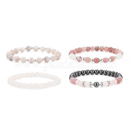 4 pièces 4 styles de pierres précieuses mixtes naturelles et synthétiques rondes perlées ensemble de bracelets extensibles pour femmes BJEW-JB09113-1