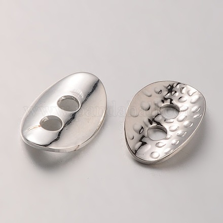 真鍮製ボタン  2穴  打たオーバル  銀色のメッキ  14x10x1mm  穴：2mm KK-A132-01S-1
