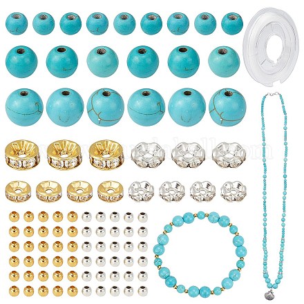 Sunnyclue Bastelset für Halsketten aus synthetischen türkisfarbenen Perlen DIY-SC0018-05-1