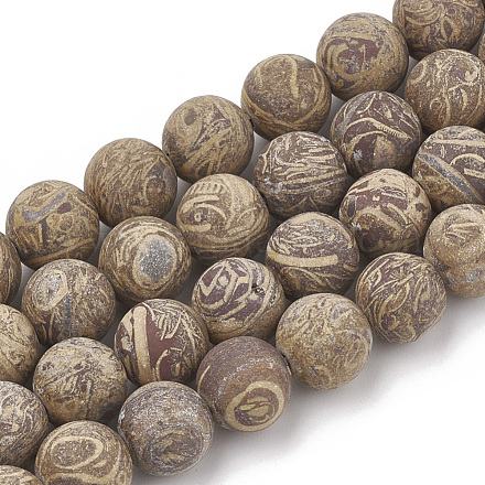 Chapelets de perles en jaspe de peau d'éléphant naturelle/pierre de miriam/pierre de calligraphie G-T106-123-1