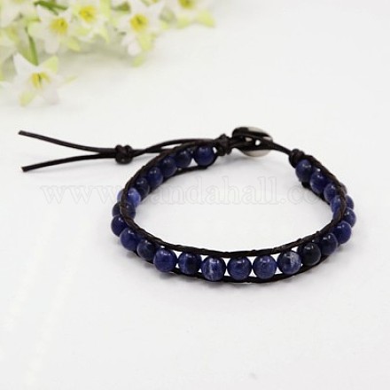 Natural Lapis Lazuli Cord Beaded Bracelets BJEW-F010-14A-1