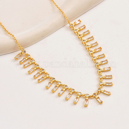 女性用ゴールド真鍮長方形チャームよだれかけネックレス  透明  15.75インチ（40cm） VR0432-1-1