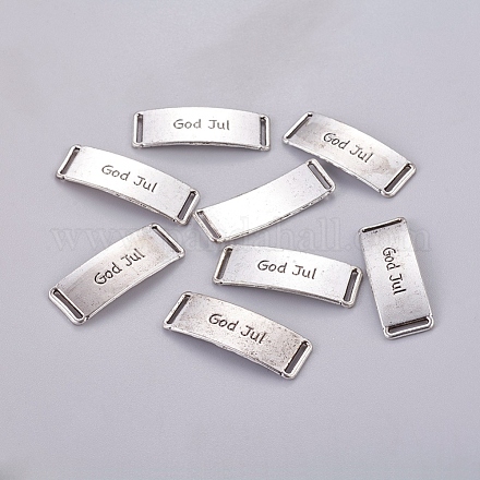 Alloy Metal Rectangle Carved Swedish Word Merry Christmas God Jul Links X-PALLOY-00634-AS-RS-1