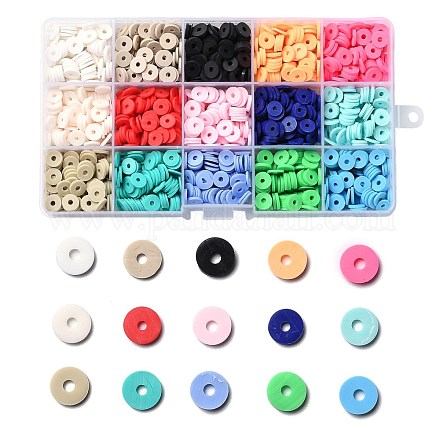 150g 15 couleurs perles en pâte polymère faites à la main CLAY-JP0001-12-8mm-1