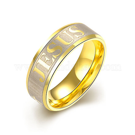 ファッショナブルな 316l チタン鋼単語イエス指輪イースター用  分厚いリング  ゴールドカラー  usサイズ7（17.3mm） RJEW-BB07146-7G-1