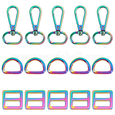 Gorgecraft 15 Stück 3 Stil Regenbogenfarben Drehverschlüsse aus Zinklegierung FIND-GF0003-41-1