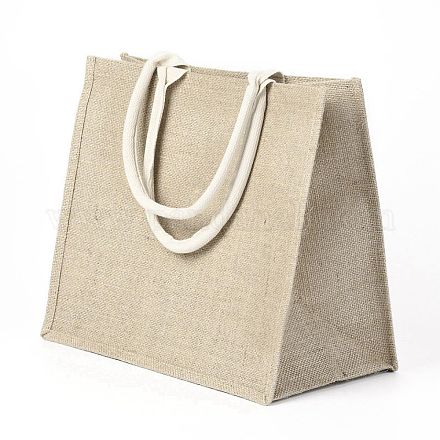 ジュートポータブルショッピングバッグ  再利用可能な食料品バッグショッピングトートバッグ  淡い茶色  31.5x36cm ABAG-O004-02B-1