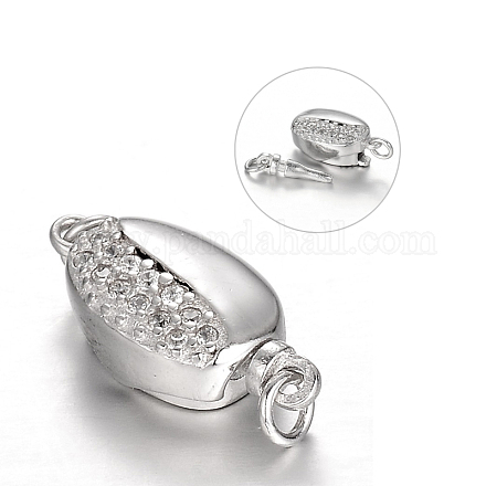 Oval Platinum Plated Sterling Silver Rhinestone Box Clasps STER-N014-08-1