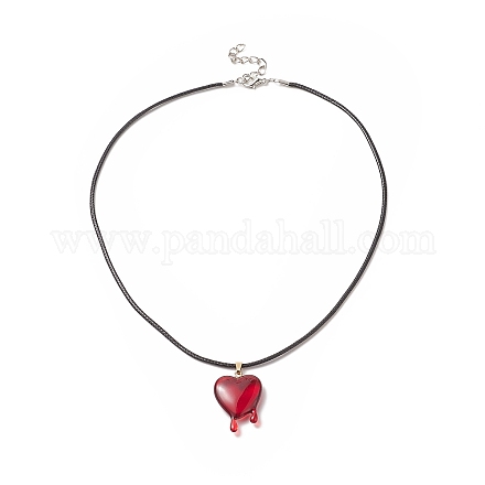 Collier pendentif coeur fondant en résine avec cordon ciré pour femme NJEW-TA00068-1